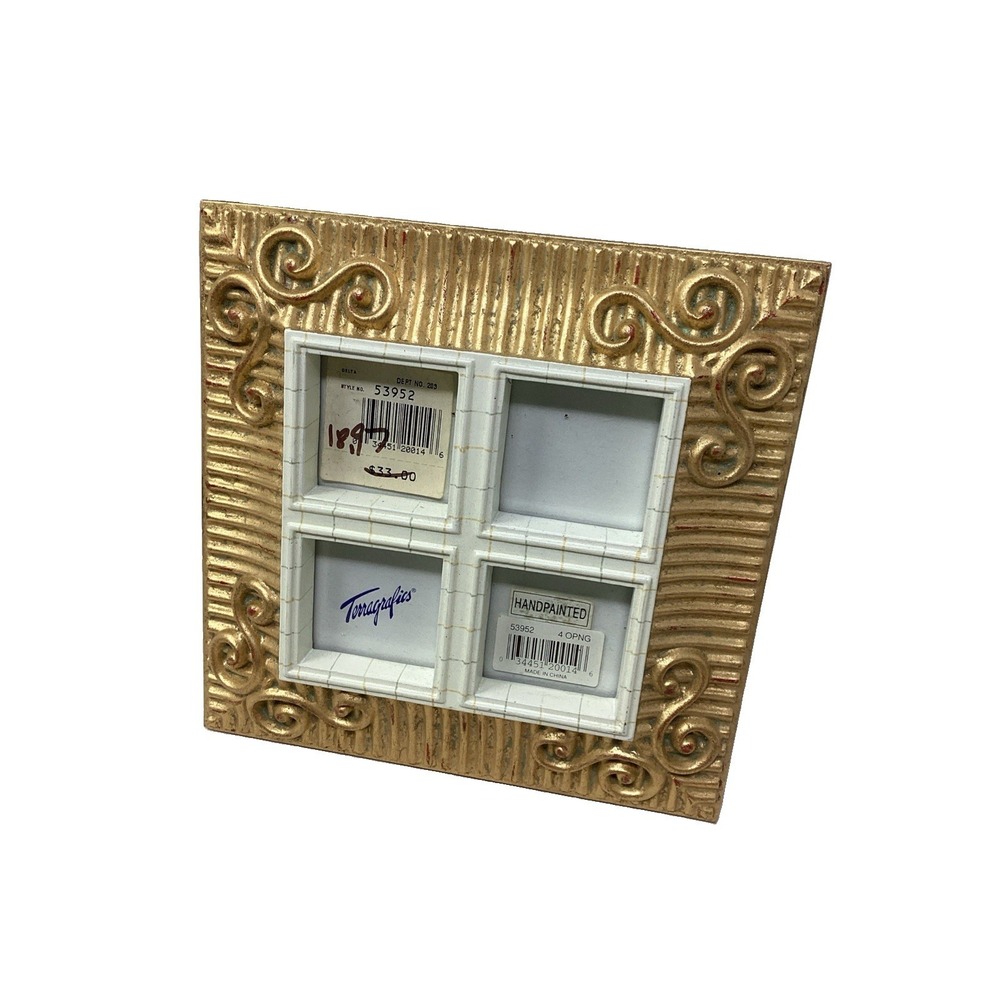 1996 Terragrafics Gold Wooden Scroll Ribbed (4) Picture Frame 1 3/4" Sq Openings